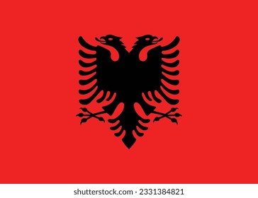 The flag of Albania. Flag icon. Standard color. Standard size. A rectangular flag. Computer illustration. Digital illustration. Vector illustration.