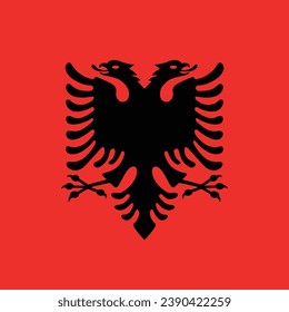 The flag of Albania. Flag icon. Standard color. A square flag. Square icon. Computer illustration. Digital illustration. Vector illustration.