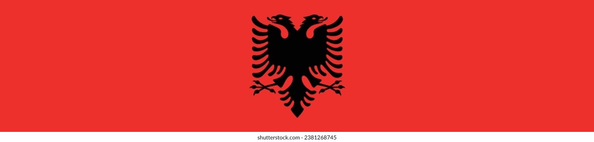 The flag of Albania. A long banner. A rectangular flag. Flag icon. Standard color. Computer illustration. Digital illustration. Vector illustration.