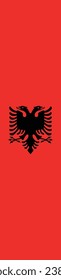 The flag of Albania. A long banner. A vertical banner. Flag icon. Standard color. Computer illustration. Digital illustration. Vector illustration.