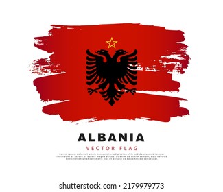 Flag of Albania. Red brush strokes drawn by hand. Vector illustration on a white background. Colorful logo of the Albanian flag.