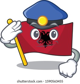 Flag Albania Scroll Cartoon Mascot Style As A Police Officer