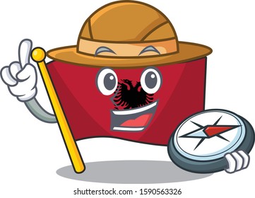 Flag albania Scroll A stylized Explorer with a compass