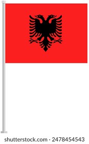 Bandera de Albania con el poste de plata icono plano aislado sobre fondo blanco.