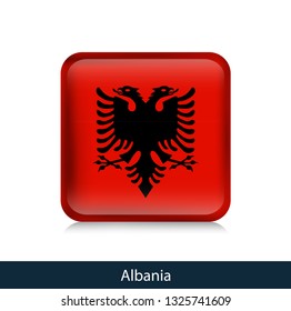 Flag of Albania - Square glossy badge. Vector.