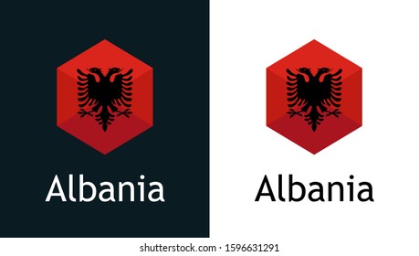 Flag of Albania in style hexahonal shape, Vector icon on white and black. Emblem for Election, Sport or Travel Tour decoration.