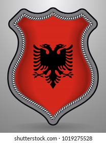 Flag of Albania. Vector Badge and Icon with Central Glossy National Symbol