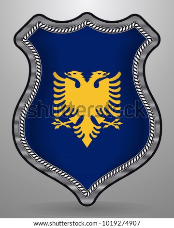 Flag of Albania. Vector Badge and Icon with Central Glossy National Symbol