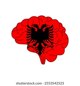 Flag of Albania. Vector illustration of a combination of a human brain with a country flag on a white background.