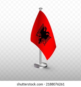 Flag of Albania. Vector illustration of a flag with flagpole on a transparent background (PNG).