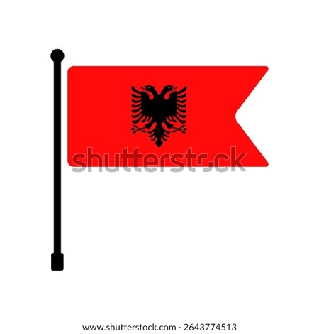 Flag of Albania. Albania flag vector illustration icon design. Flagpole flag icon.