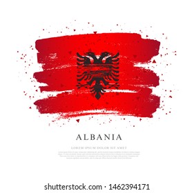 Flag of Albania. Vector illustration on white background. Brush strokes drawn by hand. Independence Day.
