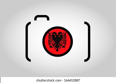 The flag of Albania in the Viewfinder of a Camera