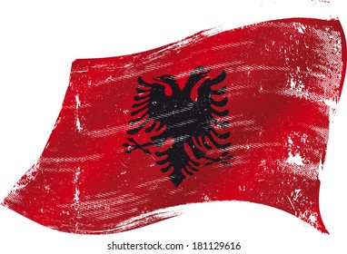 flag of  Albania in the wind with a texture