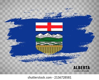 Flag of Alberta from brush strokes. Canada.  Flag  Province of Alberta with title on transparent background for your web site design, app, UI.  Vector illustration. EPS10.