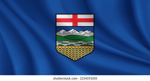 Flag of Alberta, Canada. Realistic waving flag of Alberta vector background.