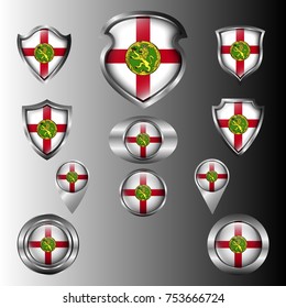 Flag Of Alderney In Metal Shield And Button Collection
