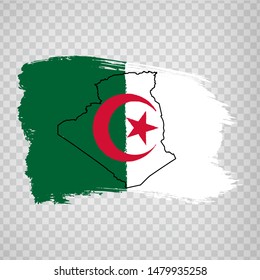 Flag Algeria from brush strokes and Blank map Algeria. High quality map lgerian People's Democratic Republic and flag on transparent background. Stock vector. Vector illustration EPS10.