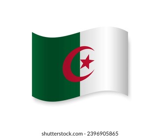 Flag of Algeria flat icon. Wavy vector element with shadow underneath. Best for mobile apps, UI and web design.