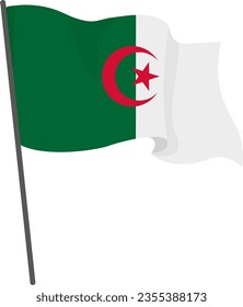 Flag Algeria is flying. Official flag Algeria flies of flagpole. Independence Day. Banner, flyer, poster template. National flag Algeria with coat of arms. Wavy flag Algeria. svg