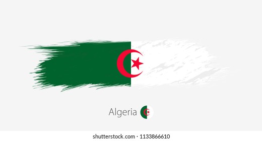 Flag of Algeria, grunge abstract brush stroke on gray background. Vector illustration.