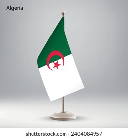 Flag of Algeria hanging on a flag stand. Usable for summit or conference presentaiton