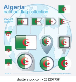  Flag of Algeria, icon collection, vector illustration