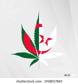 Flag of Algeria in Marijuana leaf shape. The concept of legalization Cannabis in Algeria. Medical cannabis illustration.