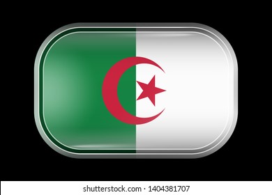 Flag of Algeria. Matted Vector Icon. Vector Rectangular Shape with Rounded Corners