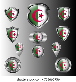 Flag Of Algeria In Metal Shield And Button Collection
