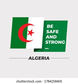 Flag of Algeria : National flag icon with encouraging message isolated on light grey background : Vector Illustration