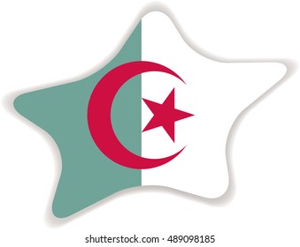 Flag of Algeria, officially the People's Democratic Republic of Algeria. Vector illustration of a stylized flag. Star with shadow. Element for infographics.