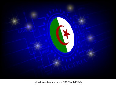 Flag of Algeria on a background of technology.