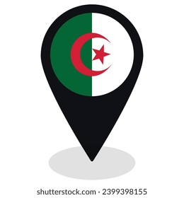 Flag of Algeria flag on map pinpoint icon isolated black color