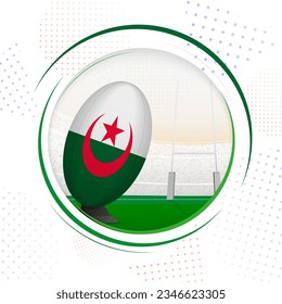 Flag of Algeria on rugby ball. Round rugby icon with flag of Algeria. Vector illustration.