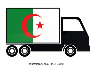 The flag of Algeria painted on the side of the silhouette of a truck