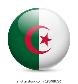 Flag of Algeria as round glossy icon. Button with Algerian flag