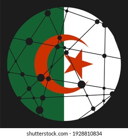 Bandera de Argelia. Forma redonda. Líneas conectadas con puntos.