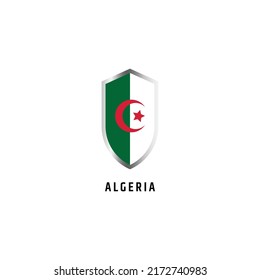 Bandera de Argelia con icono de forma de escudo ilustración vectorial plana