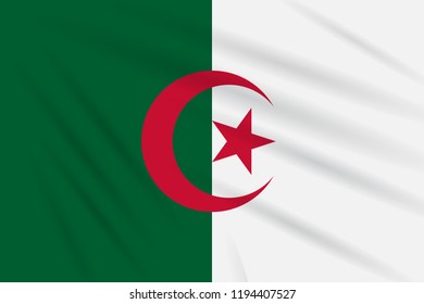 Flag Algeria swaying in the wind, realistic vector.