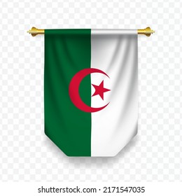 Flag of Algeria. Vector illustration of a vertical hanging flag on a transparent background (PNG).  svg