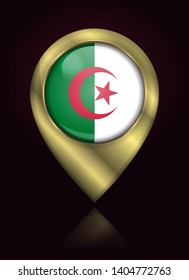 Flag of Algeria. Vector Sign and Icon. Location Symbol Shape. Gold. Isolated