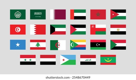 Flag of All Arab League member countries. Arab League countries flag Bundle.