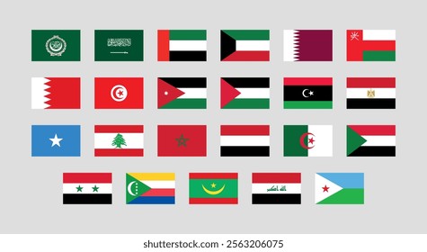 Flag of All Arab League member countries. Arab League countries flag Bundle.