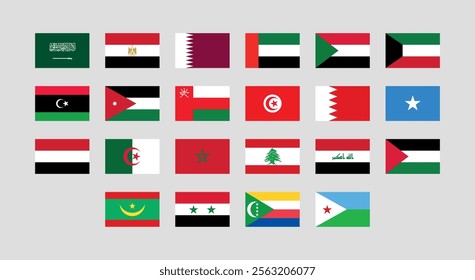 Flag of All Arab League member countries. Arab League countries flag Bundle.