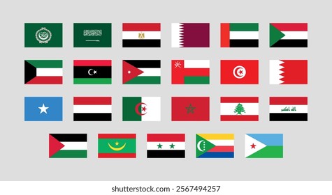 Flag of All Arab League member countries. Arab League countries flag Bundle.