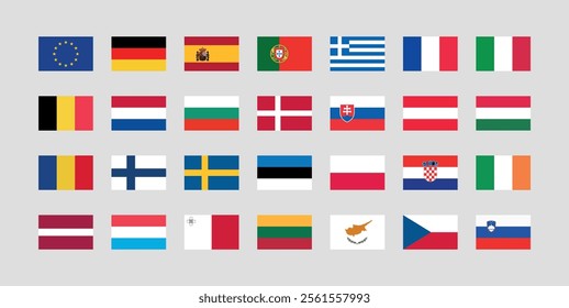 Flag of All European Union member countries. European Union countries flag Bundle.