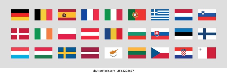 Flag of All European Union member countries. European Union countries flag Bundle.