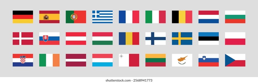 Flag of All European Union member countries. European Union countries flag Bundle.