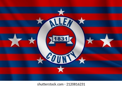 Flag of Allen County, Ohio, USA. Realistic waving flag of Allen Count vector background.